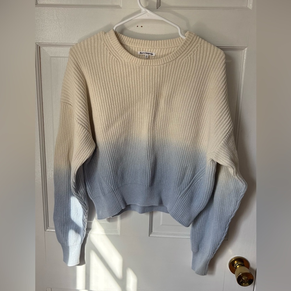 Reformation Winnie Crewneck Sweater in Parisian Blue Dip Dye Ombré Sz Small (S) - Picture 2 of 14